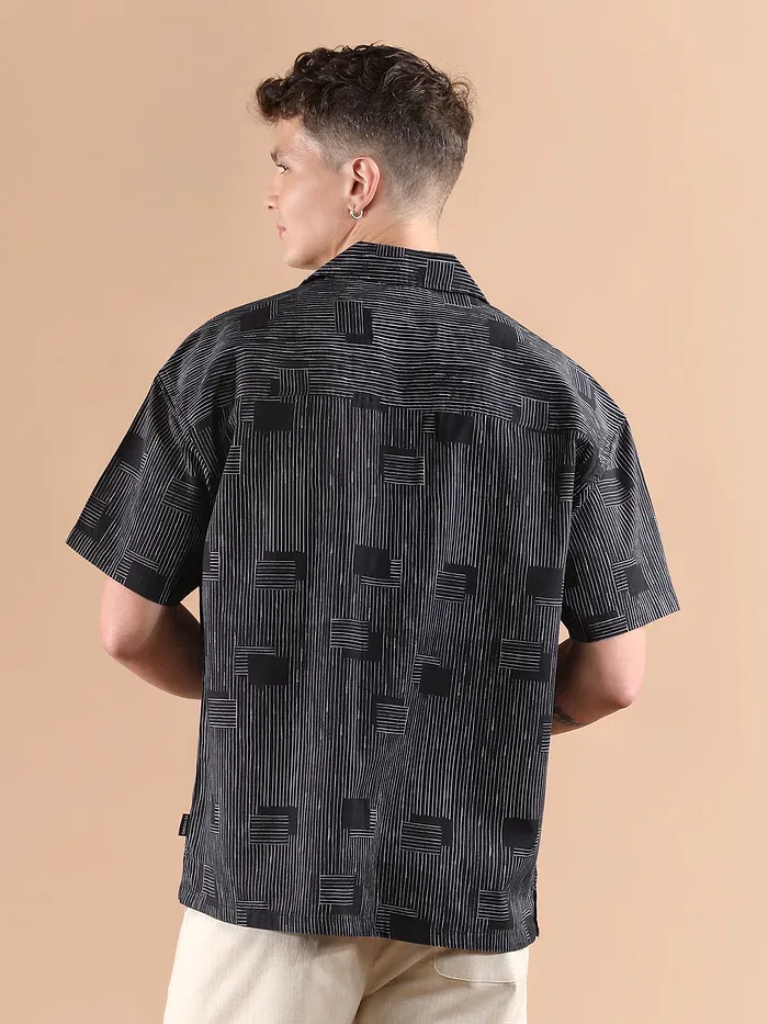 Black Printed Cuban Shirt